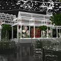 Elegant Banquet Hall With Chandeliers Green Plants And Modern Stage Design