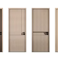 Modern Minimalist Hinged Doors Featuring Light Wood Surface And Various Handle Designs 3d model