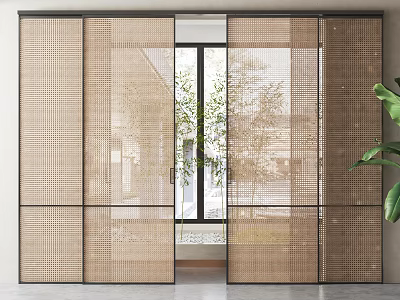 Indoor Sliding Doors With Woven Rattan Black Frame Modern Minimalist Transparent Home Design 3d model