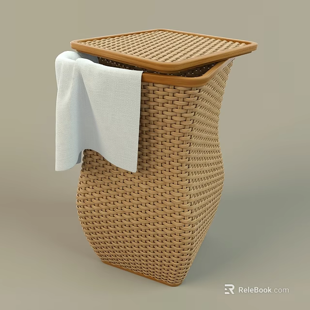 Woven Storage Basket With Lid And White Towel For Home Organization 3d model 