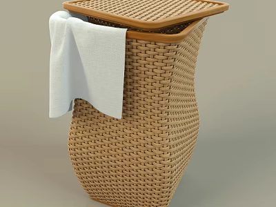 Woven Storage Basket With Lid And White Towel For Home Organization 3d model