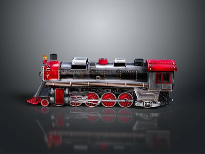 Vintage Steam Train Model With Red And Silver Body Wheels Chimney And Cabin 3d model