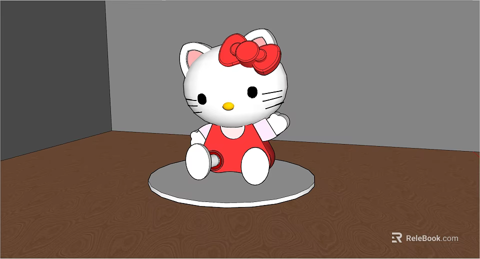 Hello Kitty Doll in Red Dress with Red Bow on Round Base Wooden Floor 3d model 