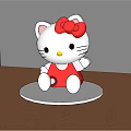 Hello Kitty Doll in Red Dress with Red Bow on Round Base Wooden Floor