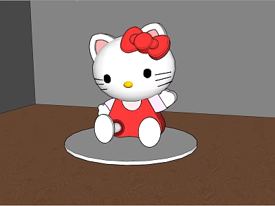 Hello Kitty Doll in Red Dress with Red Bow on Round Base Wooden Floor 3d model