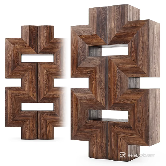 Intricate Wooden Sculpture with Geometric Interlocking Blocks and Three Dimensional Structure 3d model 