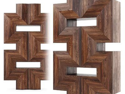 Intricate Wooden Sculpture with Geometric Interlocking Blocks and Three Dimensional Structure 3d model