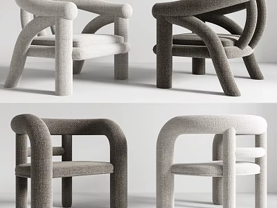 Modern Accent Chairs With Curved Armrests And Upholstered Fabric Seats In Neutral Tones 3d model