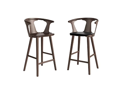Two Modern Wooden Bar Stools With Curved Backrests And Black Seats 3d model