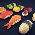 Freshly Made Colorful Sushi Varieties With Salmon Shrimp And Avocado Rolls