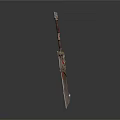 Ornate Ancient Mythical Sword Weapon With Intricate Red Black Hilt Design