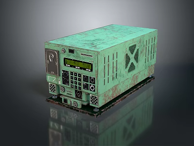Vintage Green Industrial Electronic Device Featuring Display Screen Control Buttons And Ventilation Grilles 3d model
