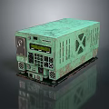 Vintage Green Industrial Electronic Device Featuring Display Screen Control Buttons And Ventilation Grilles
