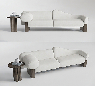 Modern Double Sofa Multi-Person Sofa Casual Sofa Side Table Coffee Table Round Table 3d model