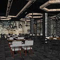 Industrial Style Restaurant Interior With Brick Walls Pendant Lights Wooden Tables And Chairs