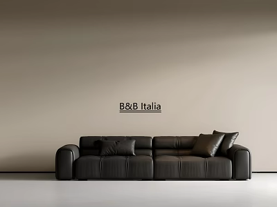 B&B Italia Three Seater Sofa in Black Leather Modern Minimalist Design 3d model