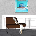 Elegant Household Items Brown Leather Sofa With White Gold Blanket Metal Side Table Glass Cup