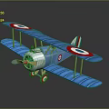 Vintage Blue Biplane Model With Red White Round Insignia And Retro Design