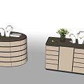 Modern Cabinet With Multiple Drawers And Decorative Top Featuring Vase And Ornaments