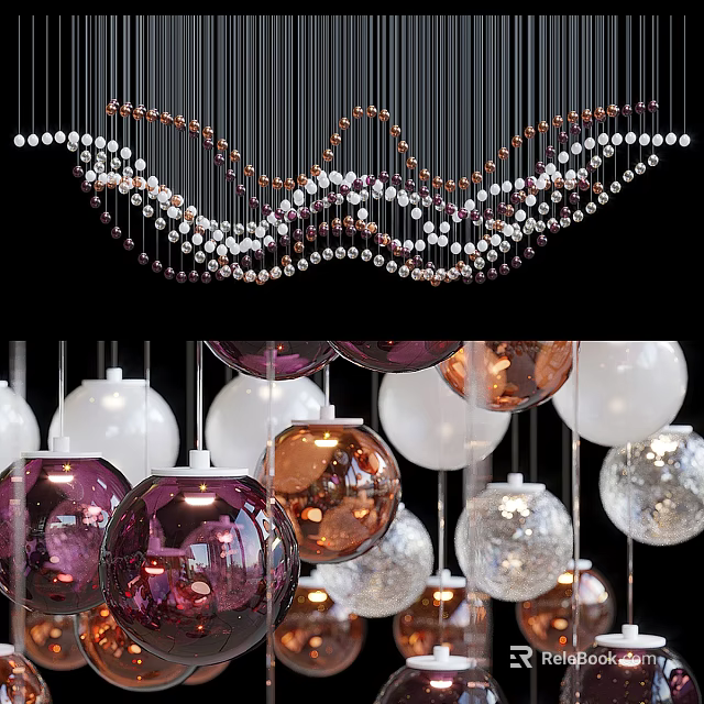 Beaded Wave Shaped And Colorful Spherical Chandeliers For Modern Interior Design 3d model 