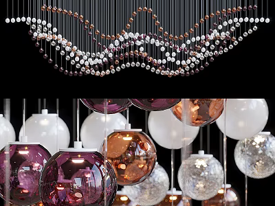 Beaded Wave Shaped And Colorful Spherical Chandeliers For Modern Interior Design 3d model