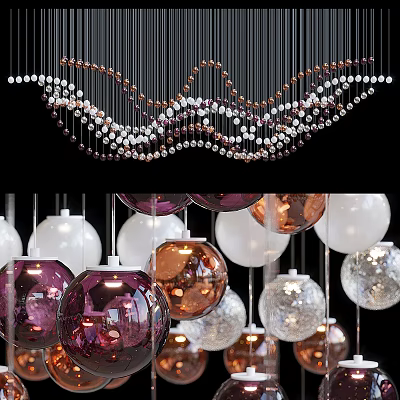 Beaded Wave Shaped And Colorful Spherical Chandeliers For Modern Interior Design 3d model