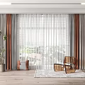 Gray and Brown Curtains With Sheer Panels In Living Room Window With Plants And Furniture