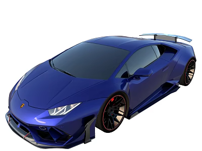 Blue Sports Car With Sleek Design Large Wheels And Rear Spoiler 3d model