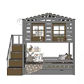 Kids Bunk Bed With House Shaped Top Storage Stairs And Windows