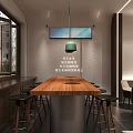 Modern Bar Interior Featuring Wooden Counter Bar Stools Wine Racks And Pendant Lights