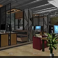 Modern Internet Cafe Interior With Computers Comfortable Seats And Bar Counter 3d model