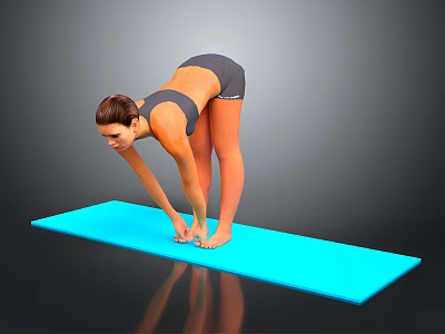 A Woman Doing Forward Bend Exercise On Blue Yoga Mat In Activewear 3d model
