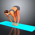 A Woman Doing Forward Bend Exercise On Blue Yoga Mat In Activewear