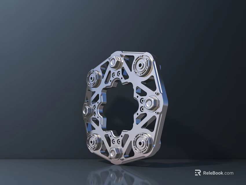 Silver Metal Archway Structure With Circular Components And Geometric Holes Design 3d model 