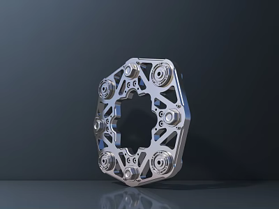 Silver Metal Archway Structure With Circular Components And Geometric Holes Design 3d model