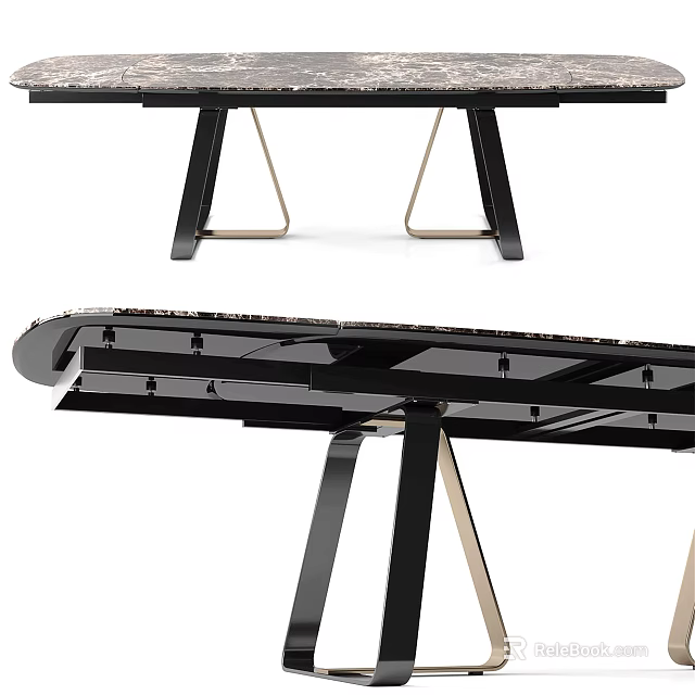 Sleek Modern Black Dining Table With Geometric Metal Legs And Gold Accent Details 3d model 