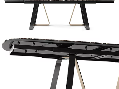 Sleek Modern Black Dining Table With Geometric Metal Legs And Gold Accent Details 3d model