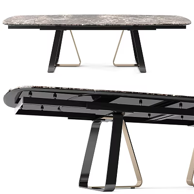 Sleek Modern Black Dining Table With Geometric Metal Legs And Gold Accent Details 3d model