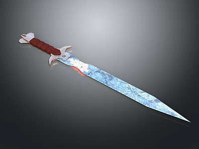 Decorative Medieval Sword With Red Hilt And Blue Patterned Blade Design 3d model