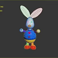 Cartoon Rabbit Character with Long White Ears Blue Shirt Red Buttons Yellow Pants Red Shoes