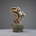 Natural Stone and Wood Decorative Sculpture with Hollow Design and Small Leaf Accent