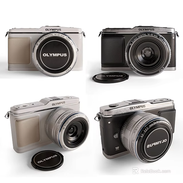 Olympus Digital Cameras Shown In Different Angles And Silver Black Colors 3d model 
