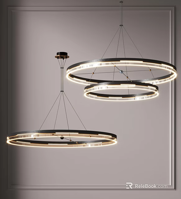 Modern Circular Ring Chandelier with Black Frame and Illuminated LED Light for Interior Design 3d model