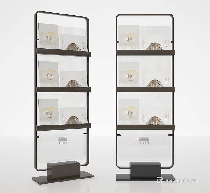 Black Frame Modern Display Shelves With Multiple Tiers Holding Packaged Items 3d model 