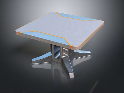 Modern Square Table With White Tabletop And Orange Trim On Metal Legs 3d model