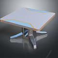 Modern Square Table With White Tabletop And Orange Trim On Metal Legs 3d model