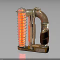Steampunk Mechanical Ornament With Brass Structure Transparent Cylinder Leather Wrapped Section And Carved Wooden Base
