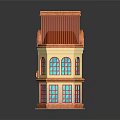 Cartoon Building Scene With Red Roof Yellow Walls Blue Windows And SALE Sign