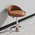 Modern Brown Leather Bar Stool With Curved Backrest Swivel Metal Round Base