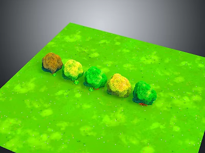 Row of Small Plants in Various Colors Growing on Green Ground Surface 3d model
